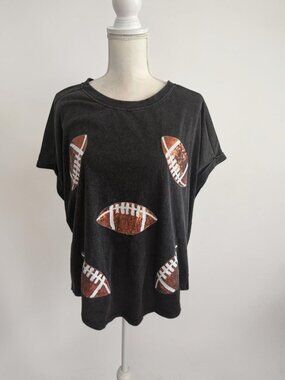 BIBI Sequin Football T Shirt Top Size Small